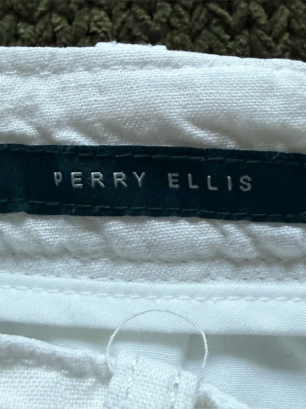 Perry Ellis Men's White Linen Drawstring Chinos Sz 34 Beachy Casual Vacation